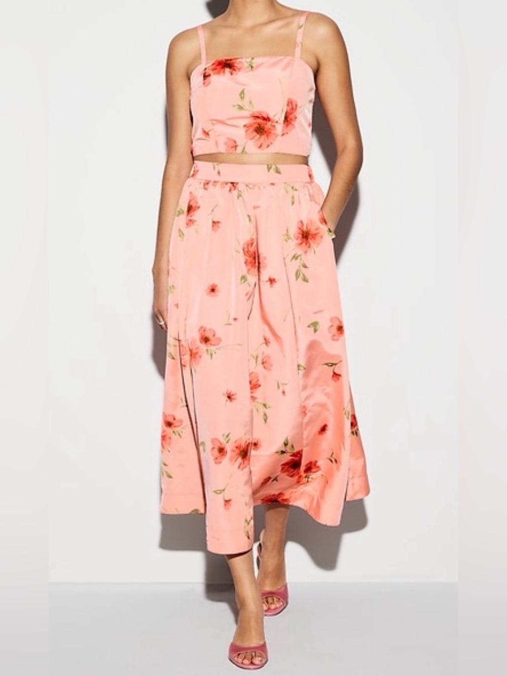 Old Navy Peach Floral Two Piece Midi Dress